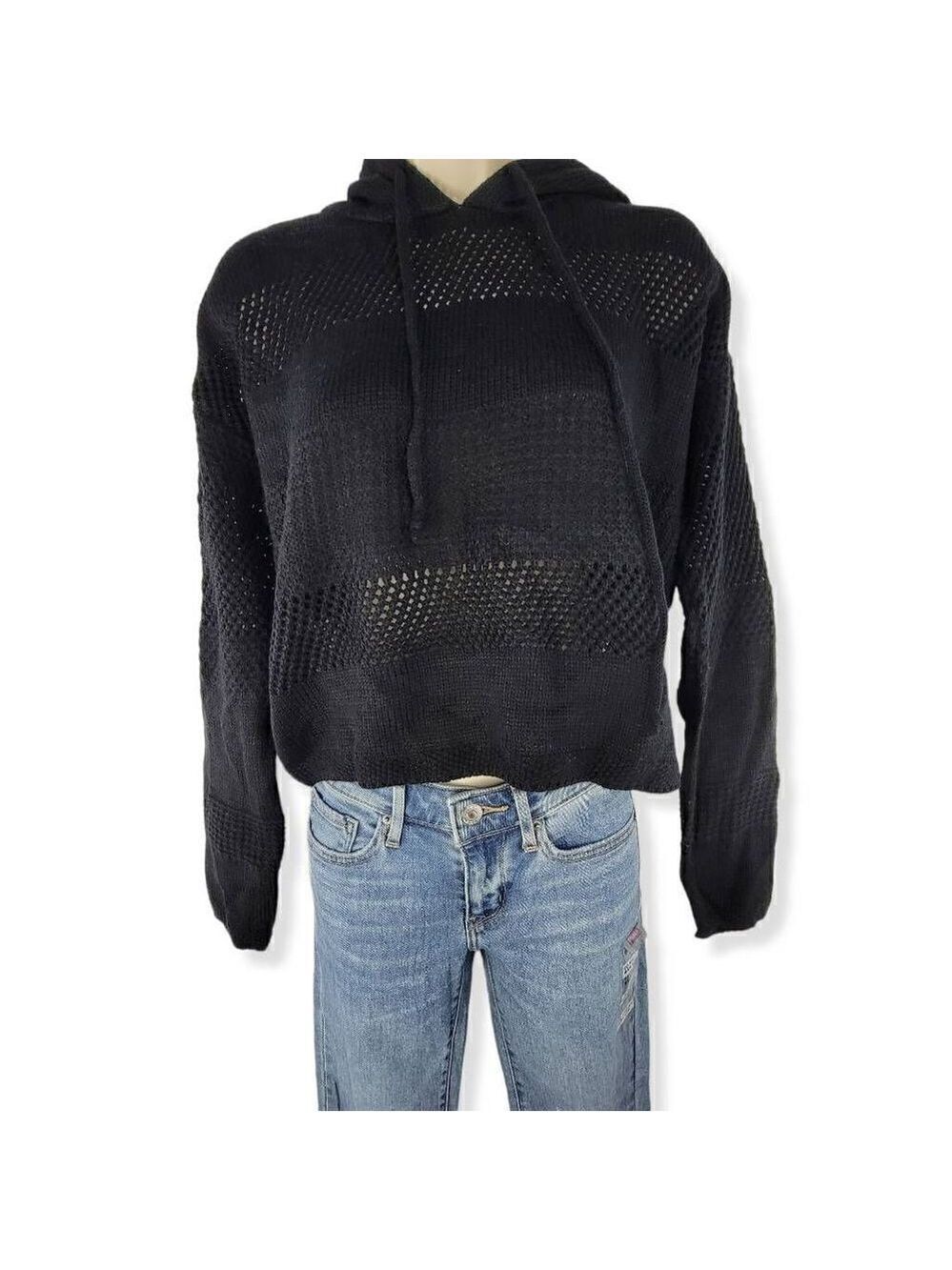 Ultra Flirt Black Hooded open knit sweater  Small Junior
